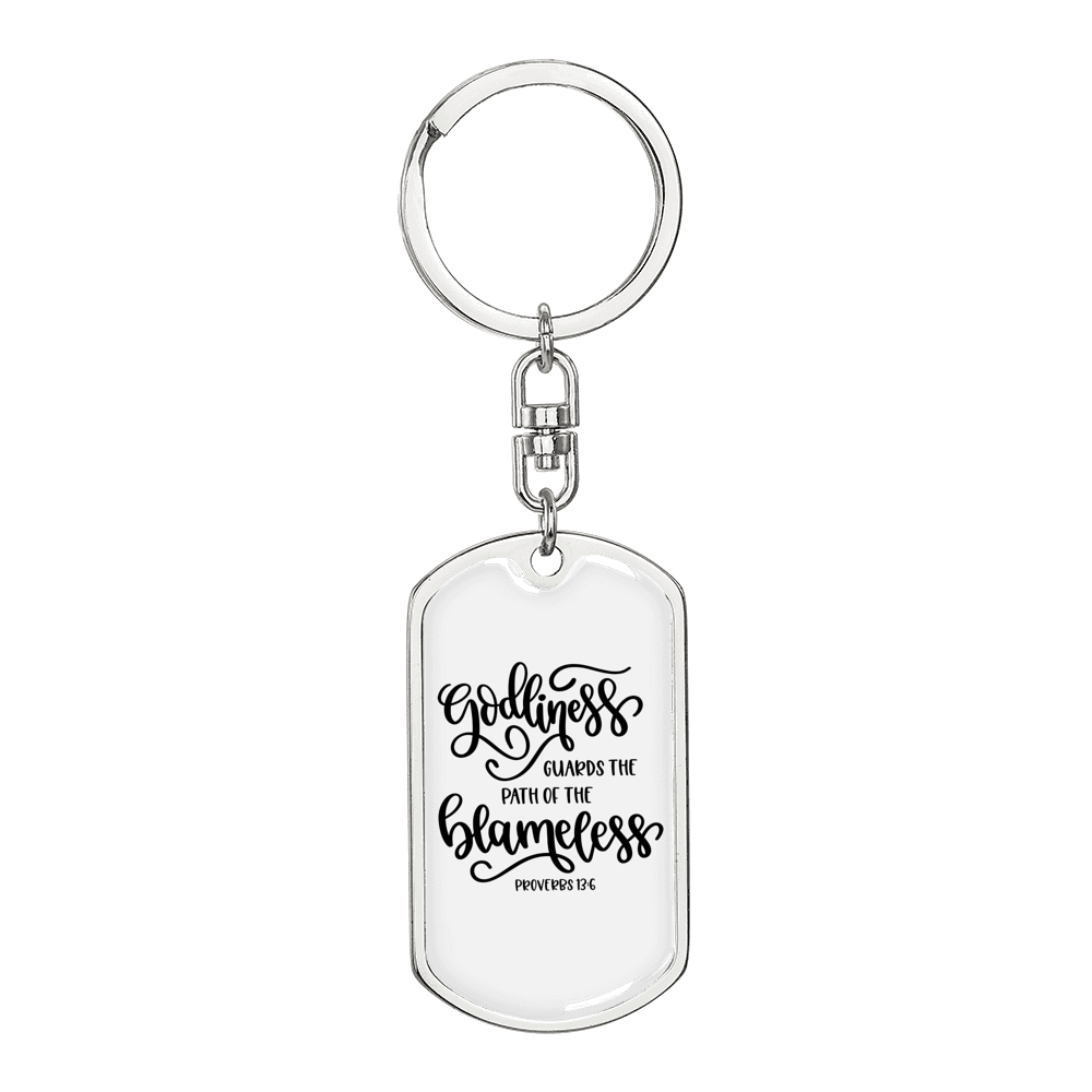 Path Of The Blameless Proverbs13:6 Keychain Stainless Steel or 18k Gold Dog Tag Keyring-Express Your Love Gifts