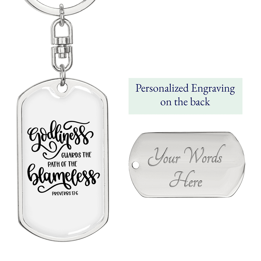 Path Of The Blameless Proverbs13:6 Keychain Stainless Steel or 18k Gold Dog Tag Keyring-Express Your Love Gifts