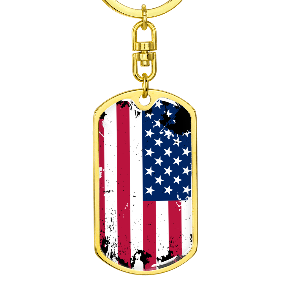 Patriotic Necklace USA Pride Distressed US Flag Dog Tag Pendant Keychain Stainless Steel or 18k Gold-Express Your Love Gifts