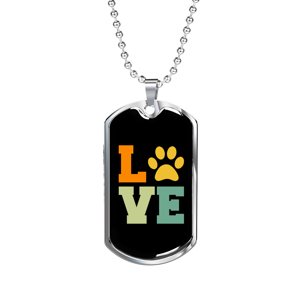 Paws Love Necklace Stainless Steel or 18k Gold Dog Tag 24" Chain-Express Your Love Gifts