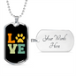 Paws Love Necklace Stainless Steel or 18k Gold Dog Tag 24" Chain-Express Your Love Gifts