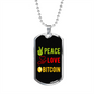 Peace Love Bitcoin Crypto Necklace Stainless Steel or 18k Gold Dog Tag 24" Chain-Express Your Love Gifts