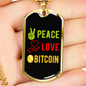 Peace Love Bitcoin Crypto Necklace Stainless Steel or 18k Gold Dog Tag 24" Chain-Express Your Love Gifts