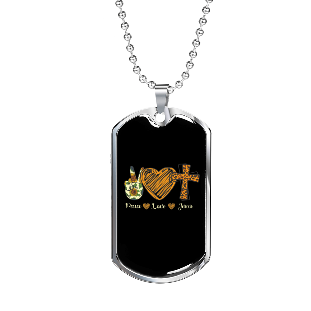Peace Love Jesus Christian Necklace Stainless Steel or 18k Gold Dog Tag 24" Chain-Express Your Love Gifts