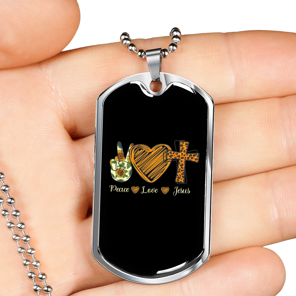 Peace Love Jesus Christian Necklace Stainless Steel or 18k Gold Dog Tag 24" Chain-Express Your Love Gifts