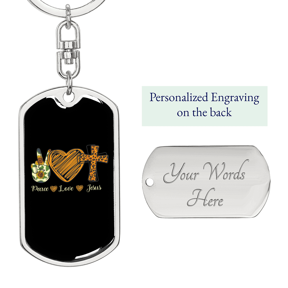 Peace Love Jesus Keychain Stainless Steel or 18k Gold Dog Tag Keyring-Express Your Love Gifts