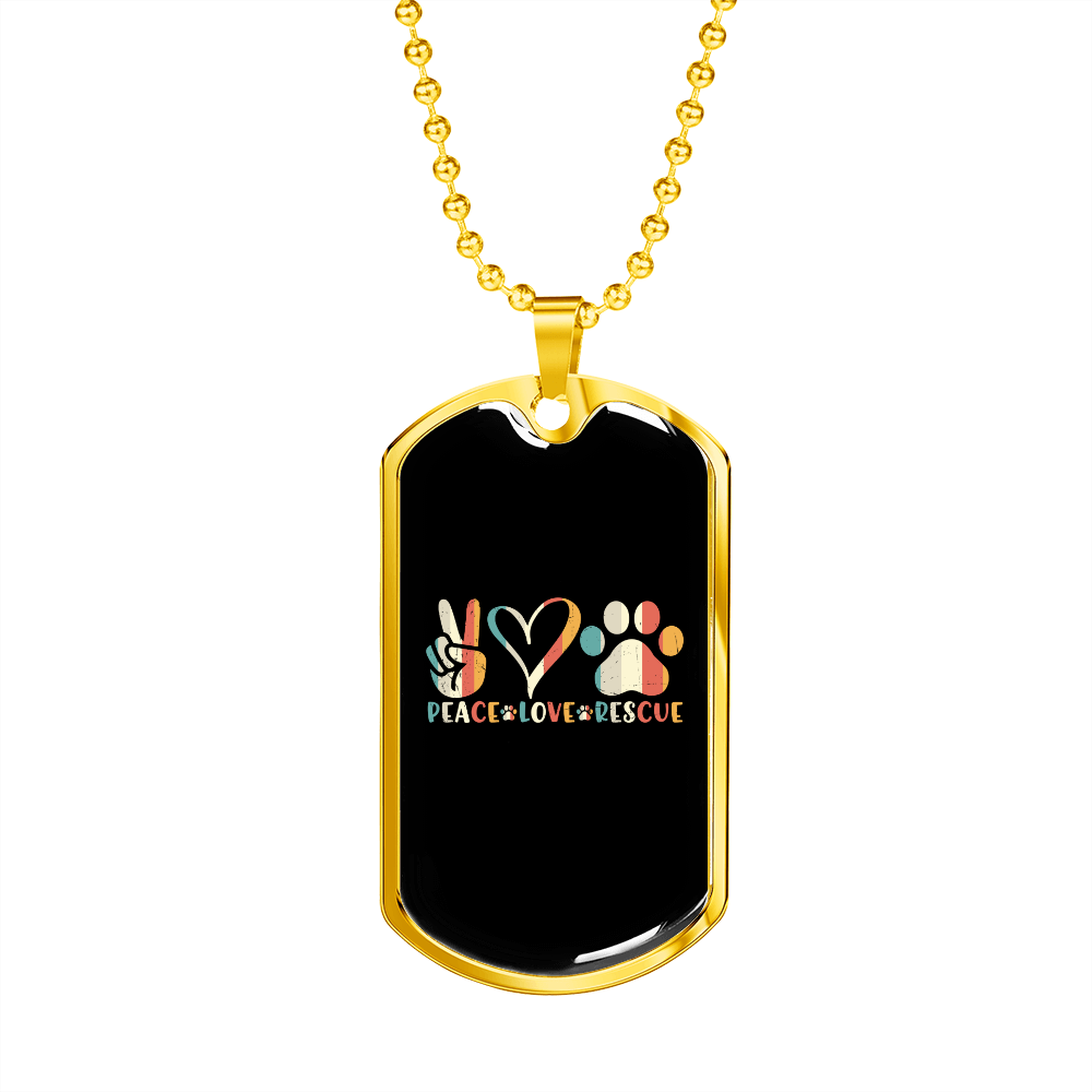 Peace Love Rescue Pets Necklace Stainless Steel or 18k Gold Dog Tag 24" Chain-Express Your Love Gifts