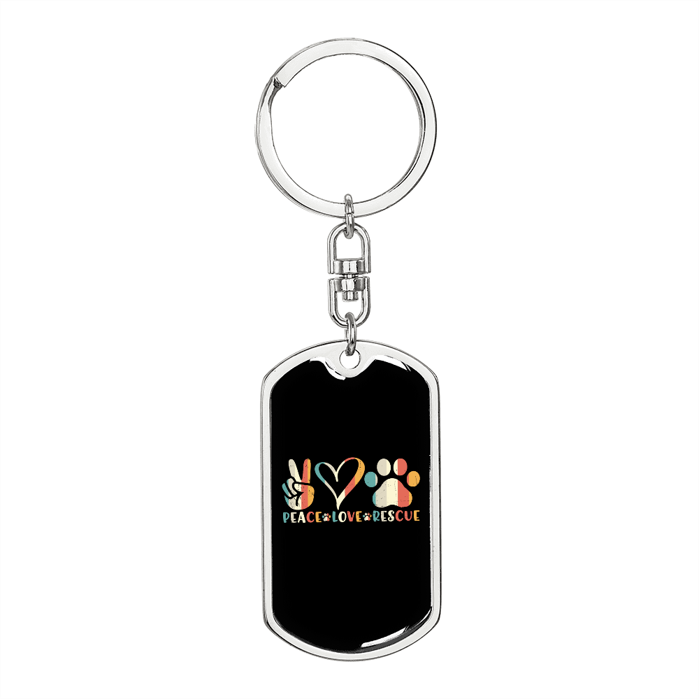 Peace Lover Rescue Cat Keychain Stainless Steel or 18k Gold Dog Tag Keyring-Express Your Love Gifts