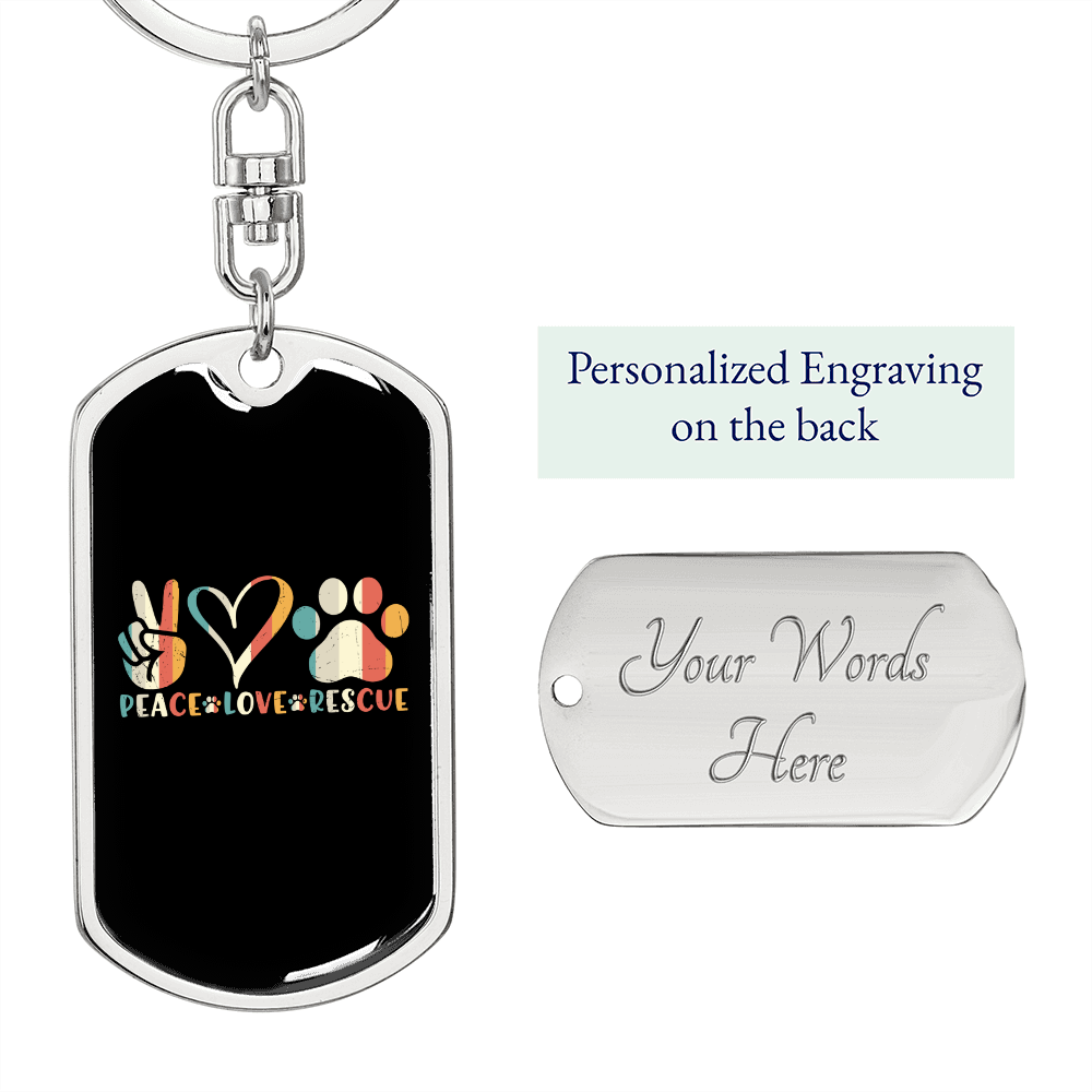 Peace Lover Rescue Cat Keychain Stainless Steel or 18k Gold Dog Tag Keyring-Express Your Love Gifts