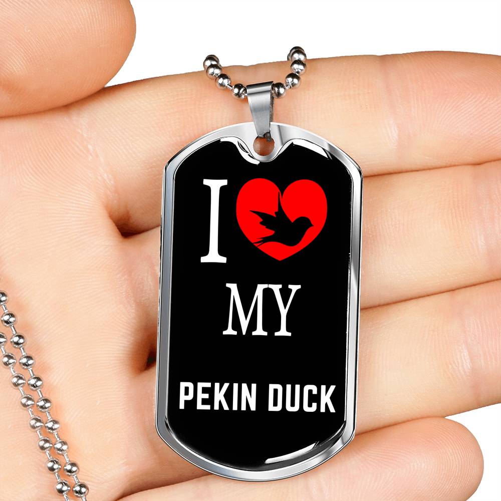 Pekin Duck Necklace Stainless Steel or 18k Gold Dog Tag 24" Chain-Express Your Love Gifts