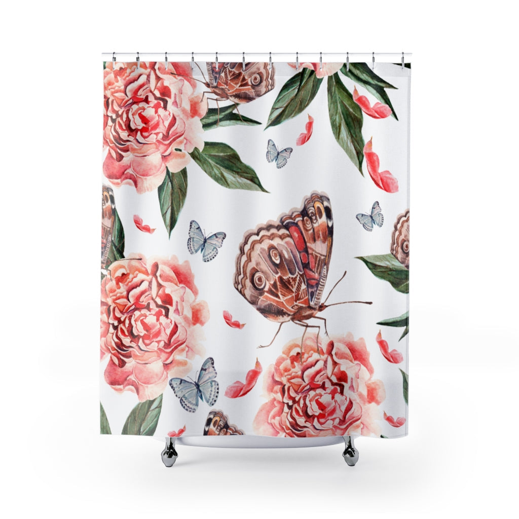 Peona Flowers Butterflies Stylish Design 71" x 74" Elegant Waterproof Shower Curtain for a Spa-like Bathroom Paradise Exceptional Craftsmanship-Express Your Love Gifts