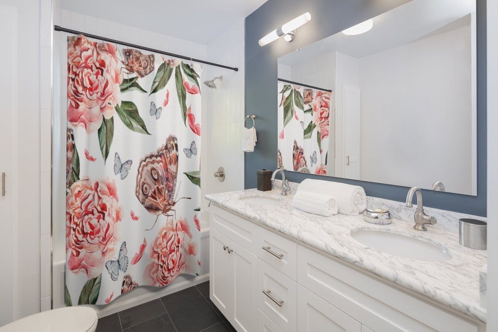 Peona Flowers Butterflies Stylish Design 71" x 74" Elegant Waterproof Shower Curtain for a Spa-like Bathroom Paradise Exceptional Craftsmanship-Express Your Love Gifts