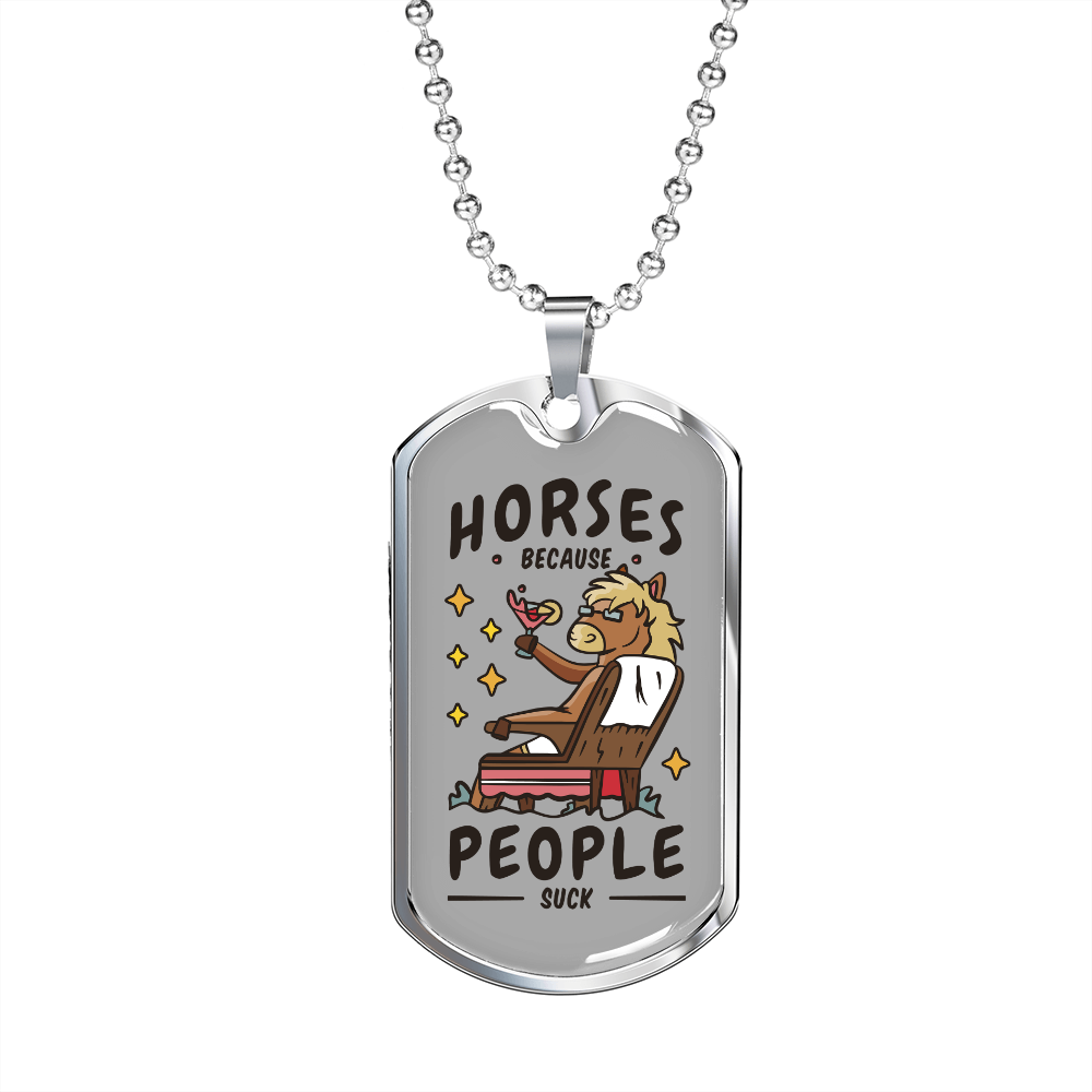 People Suck Horse Necklace Stainless Steel or 18k Gold Dog Tag 24" Chain-Express Your Love Gifts