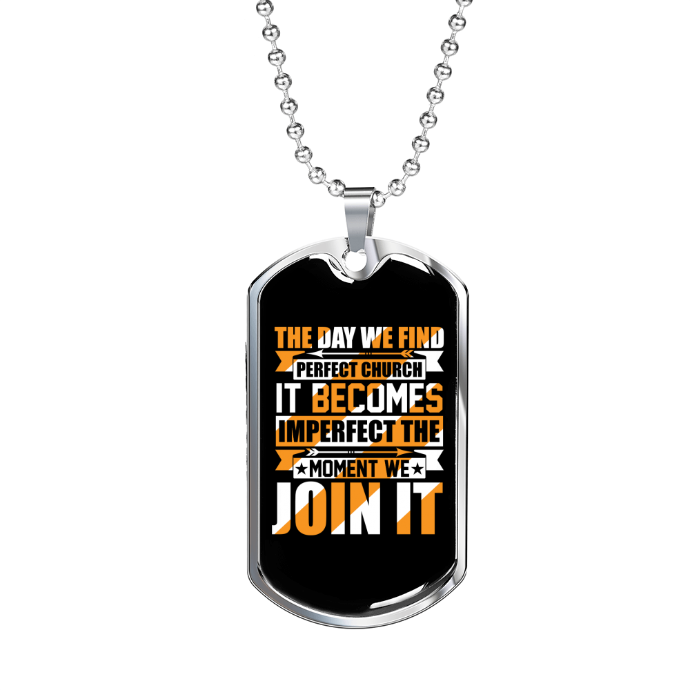 Perfect Church Christian Necklace Stainless Steel or 18k Gold Dog Tag 24" Chain-Express Your Love Gifts