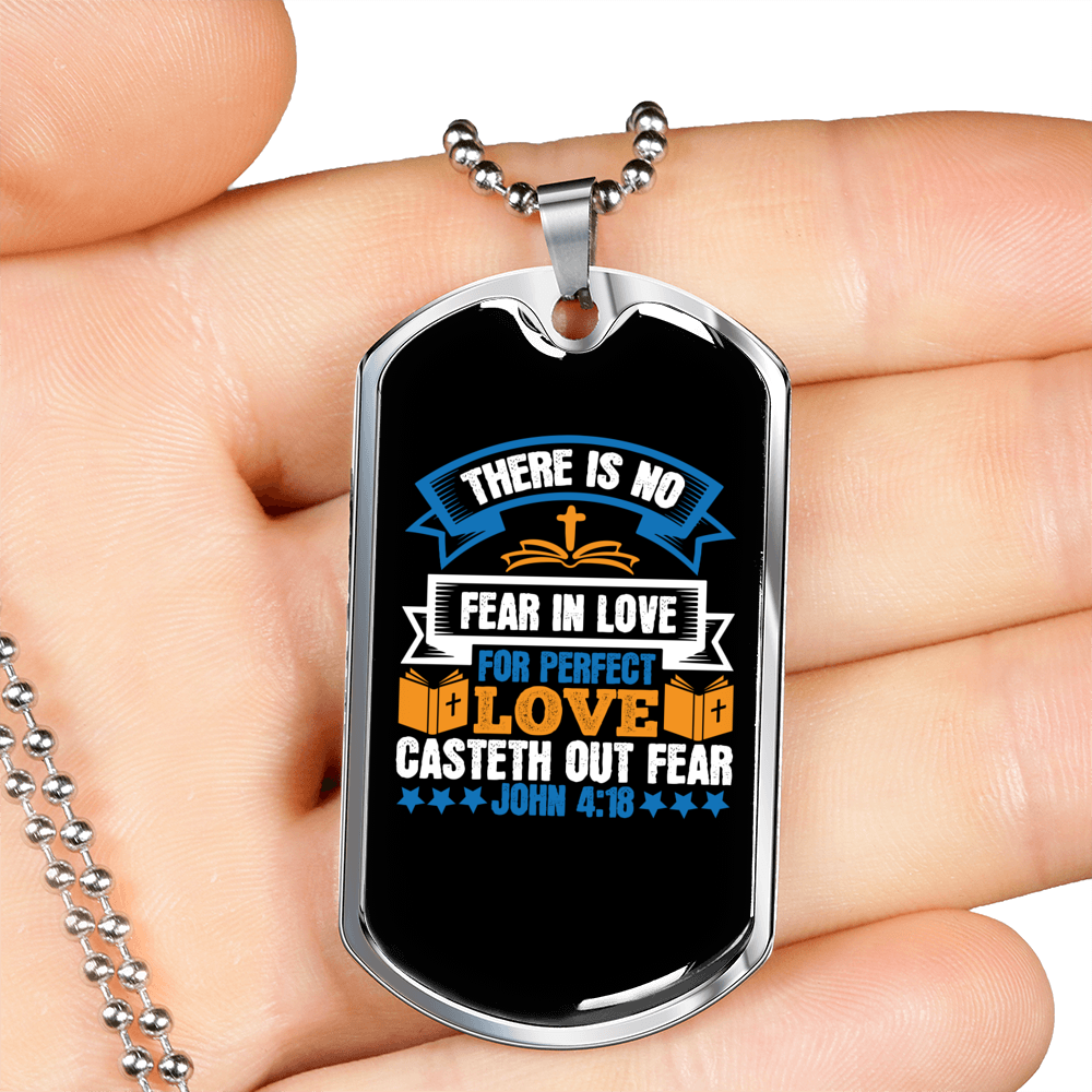 Perfect Love Cast Fear Christian Necklace Stainless Steel or 18k Gold Dog Tag 24" Chain-Express Your Love Gifts