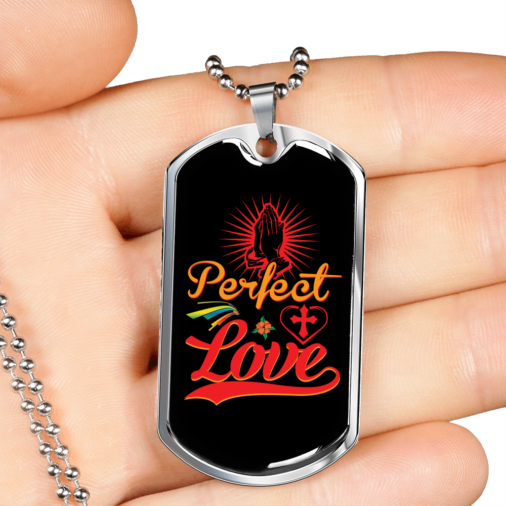 Perfect Love Christian Necklace Stainless Steel or 18k Gold Dog Tag 24" Chain-Express Your Love Gifts