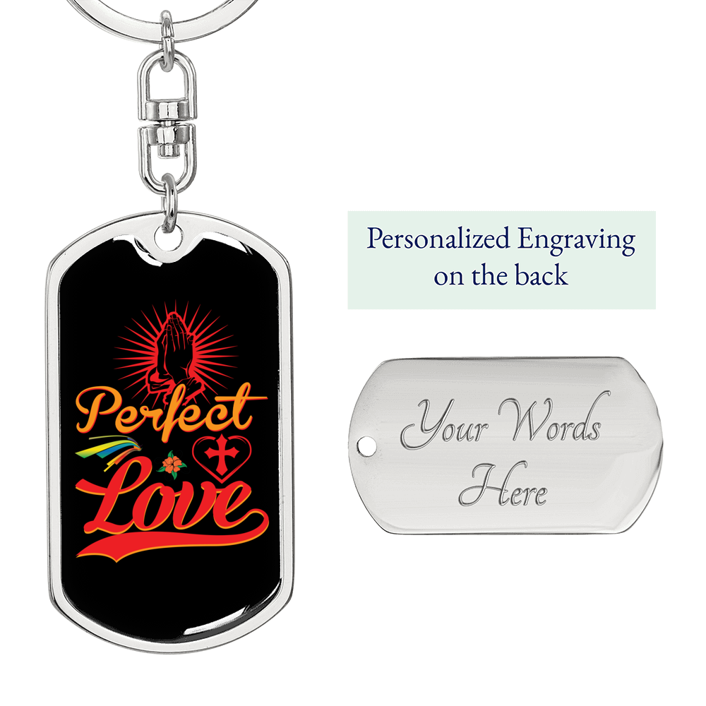 Perfect Love Keychain Stainless Steel or 18k Gold Dog Tag Keyring-Express Your Love Gifts