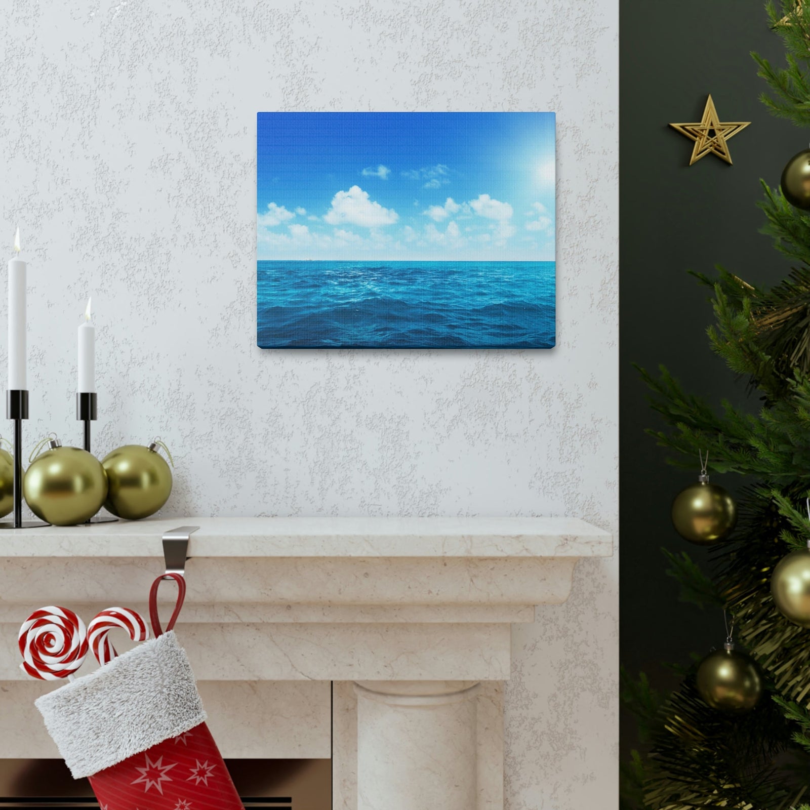 Perfect Sky and Ocean Water Scene Beautiful Majestic and Pleasing View Beauty Nature Scene Vast Blue Sky and Ocean Wall Art Ready to Hang Unframed-Express Your Love Gifts