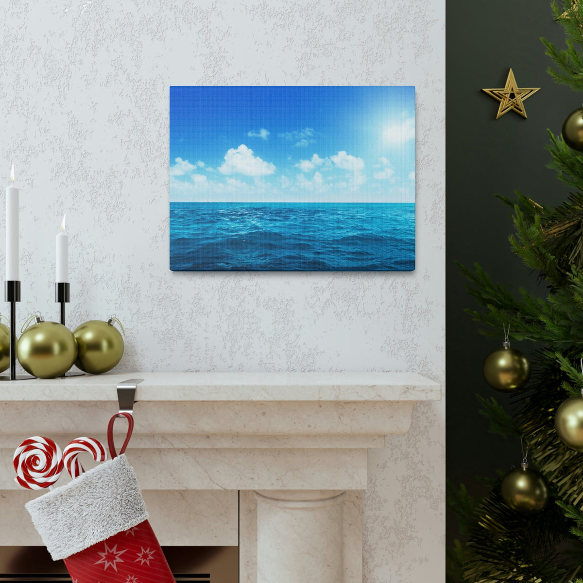 Perfect Sky and Ocean Water Scene Beautiful Majestic and Pleasing View Beauty Nature Scene Vast Blue Sky and Ocean Wall Art Ready to Hang Unframed-Express Your Love Gifts