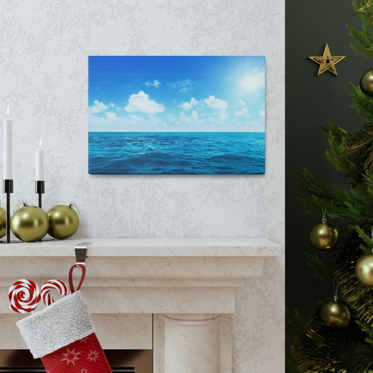 Perfect Sky and Ocean Water Scene Beautiful Majestic and Pleasing View Beauty Nature Scene Vast Blue Sky and Ocean Wall Art Ready to Hang Unframed-Express Your Love Gifts