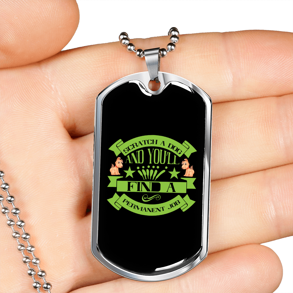 Permanent Job Green Necklace Stainless Steel or 18k Gold Dog Tag 24" Chain-Express Your Love Gifts