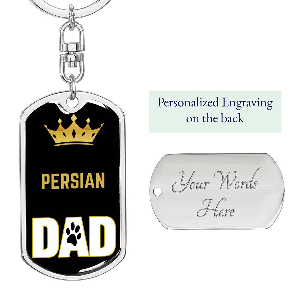 Persian Cat Dad King Keychain Stainless Steel or 18k Gold-Express Your Love Gifts