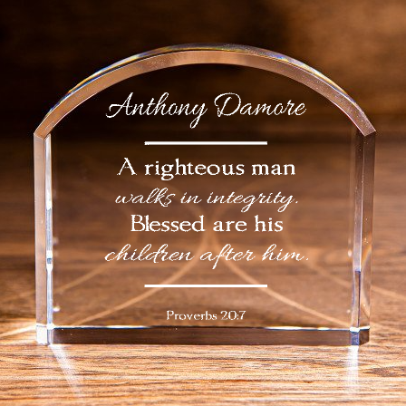 Proverbs 20:7 Arch Top Crystal Upright Man Personalized Christian Gift-Express Your Love Gifts
