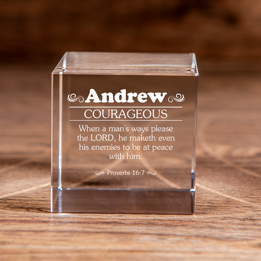 Personalized Christian Gift: Bible Verse Square Cut Crystal Cube with Custom Name Engraving-Express Your Love Gifts