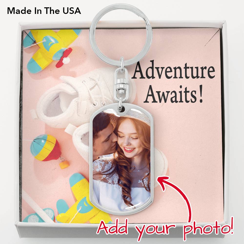 Personalized Expecting Mother Adventure Awaits Pregnancy Message Dog Tag Pendant Keychain Stainless Steel or 18k Gold-Express Your Love Gifts
