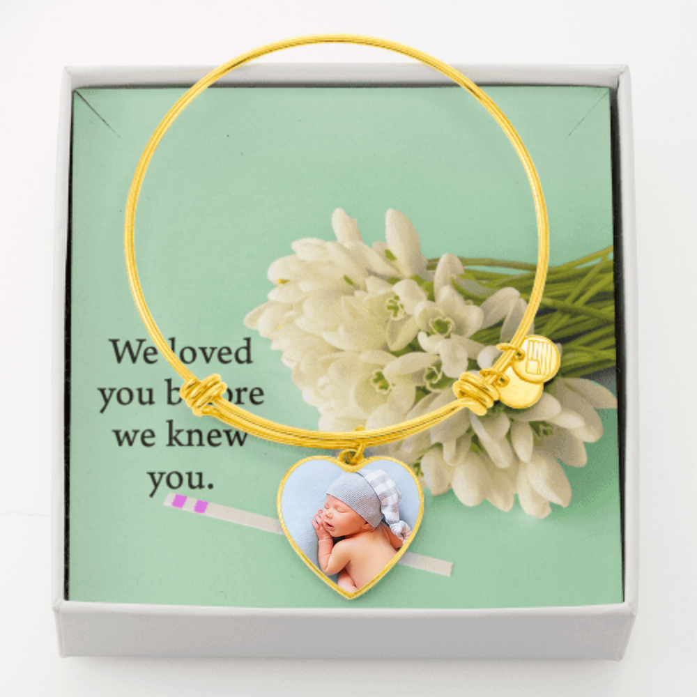 Personalized Expecting Mother Before We Knew You Pregnancy Message Heart Bangle Stainless Steel or 18k Gold 18-22"-Express Your Love Gifts