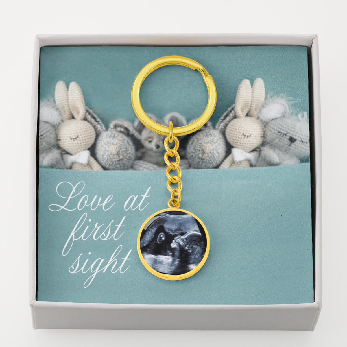 Personalized Expecting Mother Love At First Sight Pregnancy Message Circle Keychain Stainless Steel or 18k Gold-Express Your Love Gifts