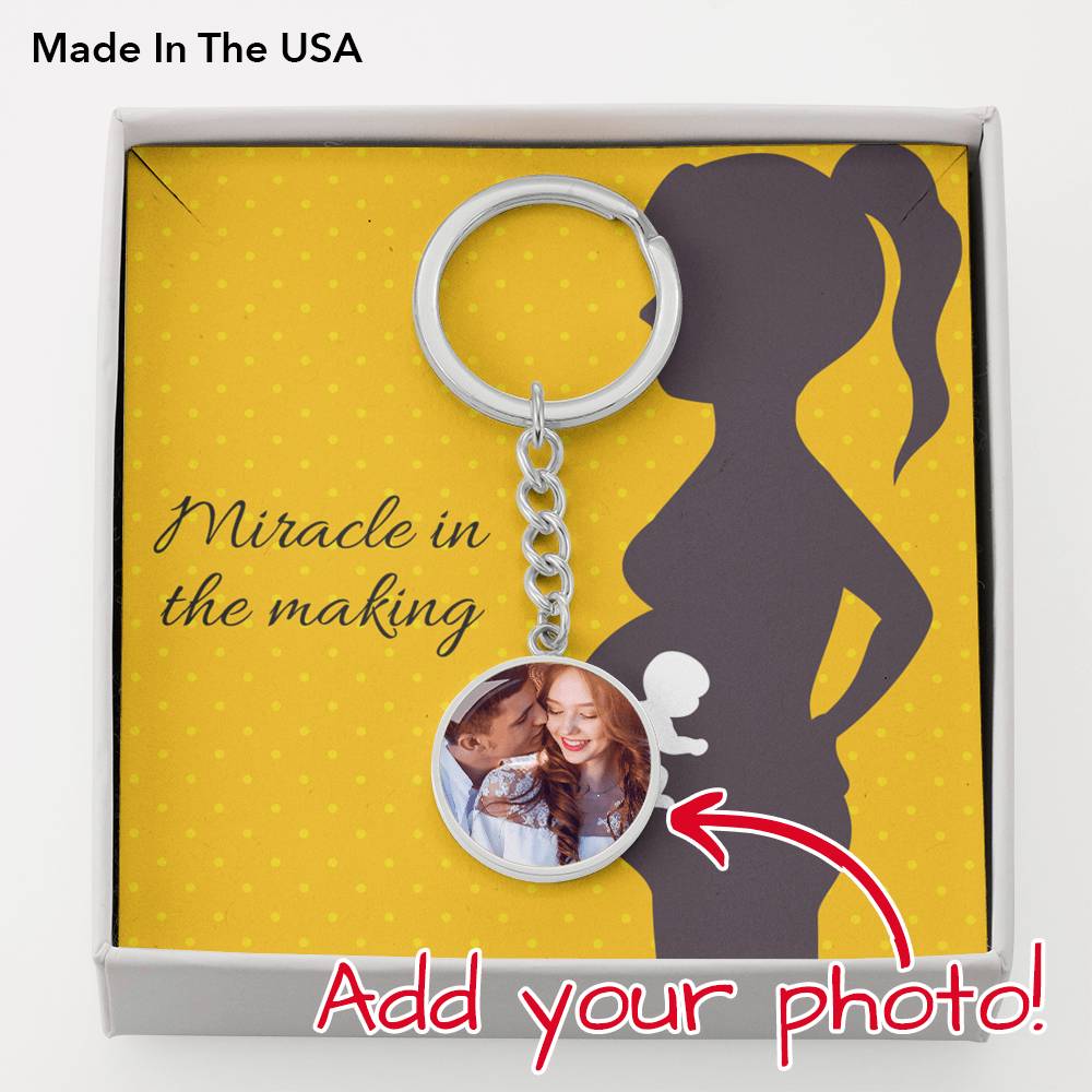 Personalized Expecting Mother Miracle In The Making Pregnancy Message Circle Keychain Stainless Steel or 18k Gold-Express Your Love Gifts