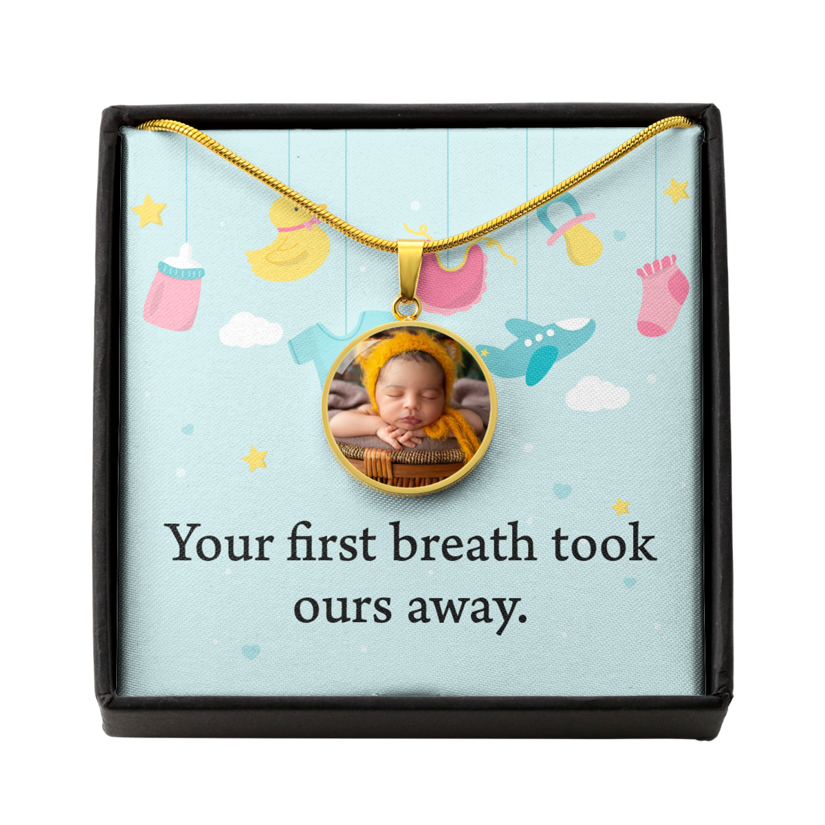 Personalized Expecting Mother You Took Our Breath Away Pregnancy Message Circle Necklace Stainless Steel or 18k Gold 18-22"-Express Your Love Gifts