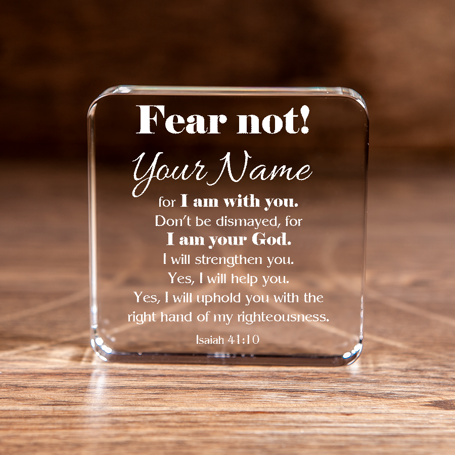 Isaiah 41:10 Fear Not Large Square Crystal Paperweight Personalized Christian Gift-Express Your Love Gifts