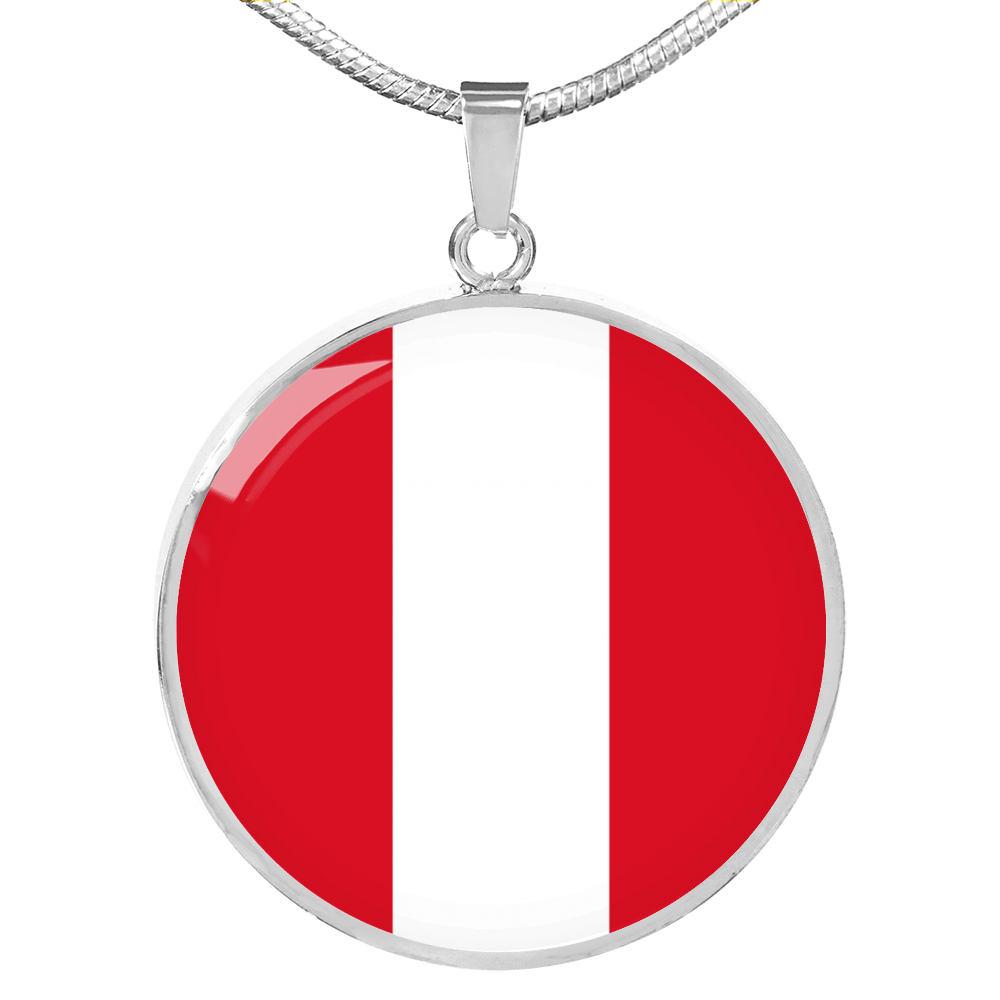 Peru Flag Necklace Circle Pendant Stainless Steel or 18k Gold 18-22"-Express Your Love Gifts