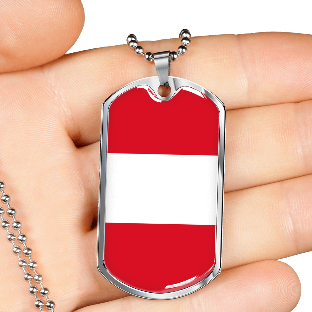 Peru Flag Necklace Stainless Steel or 18k Gold Dog Tag 24" Chain-Express Your Love Gifts
