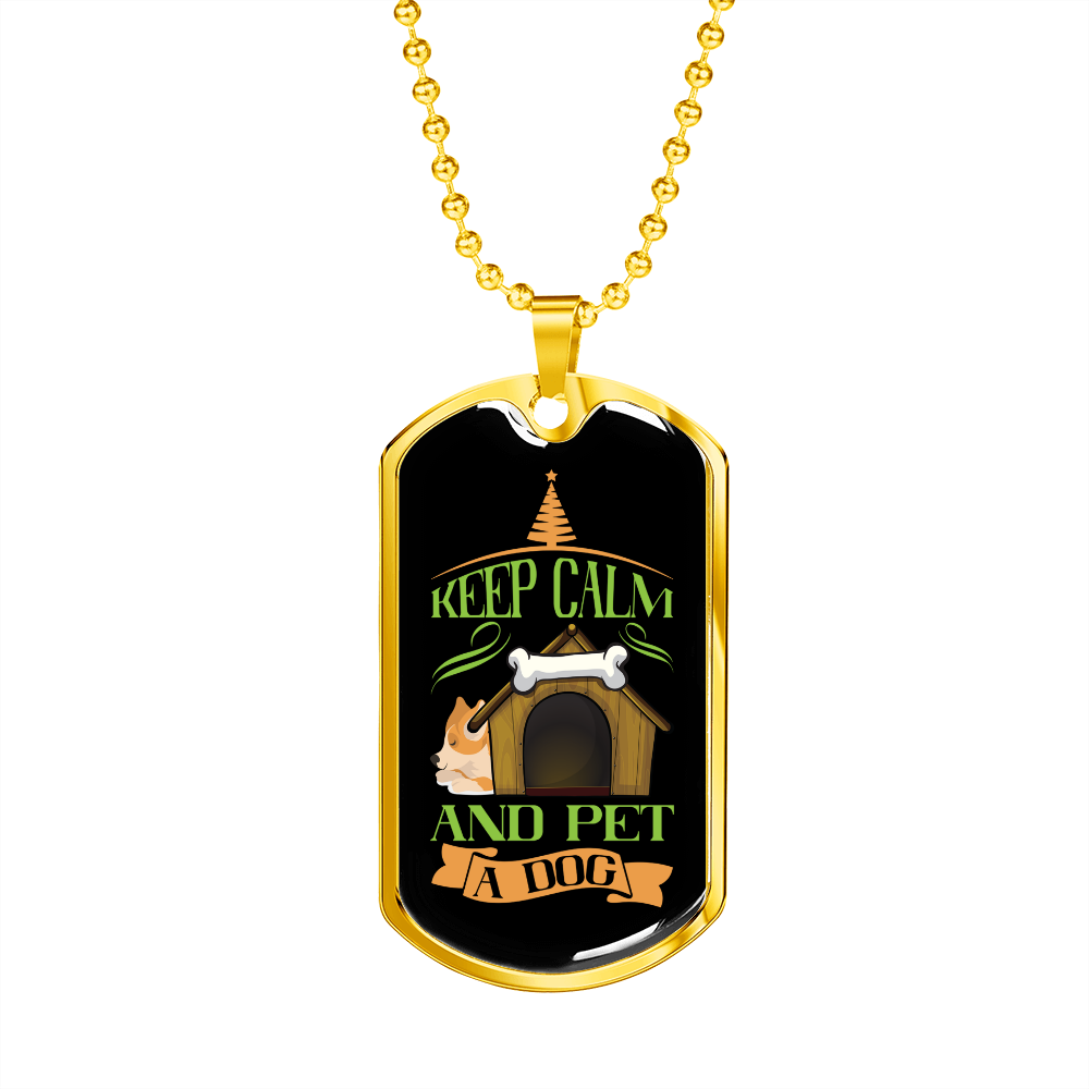 Pet a Dog Green Necklace Stainless Steel or 18k Gold Dog Tag 24" Chain-Express Your Love Gifts