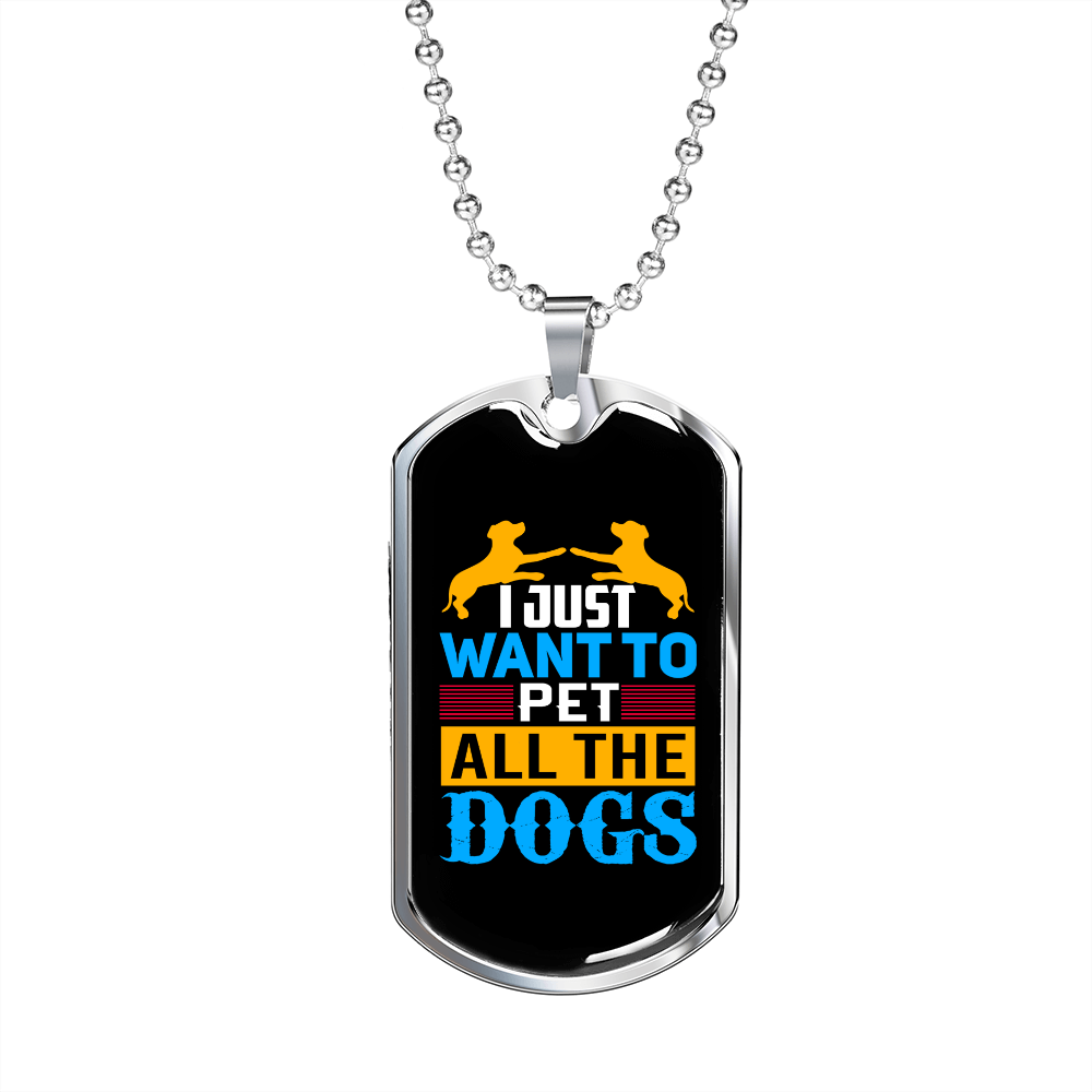 Pet All The Dogs Blue Necklace Stainless Steel or 18k Gold Dog Tag 24" Chain-Express Your Love Gifts
