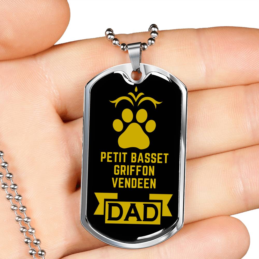 Petit Basset Griffon Vendeen Dad Dog Necklace Stainless Steel or 18k Gold Dog Tag W 24" Dog Owner Lover-Express Your Love Gifts