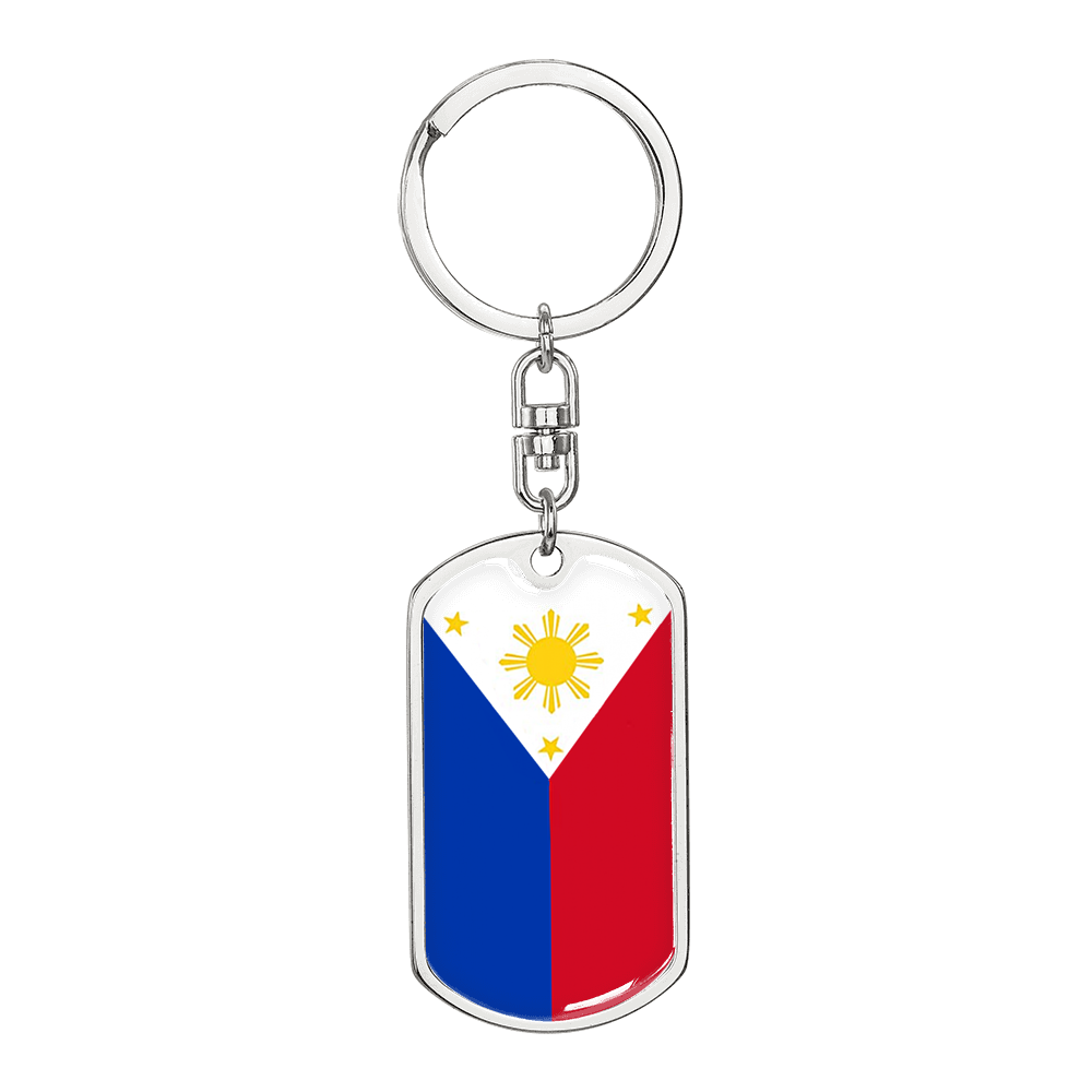Philippine Flag Swivel Keychain Dog Tag Stainless Steel or 18k Gold-Express Your Love Gifts