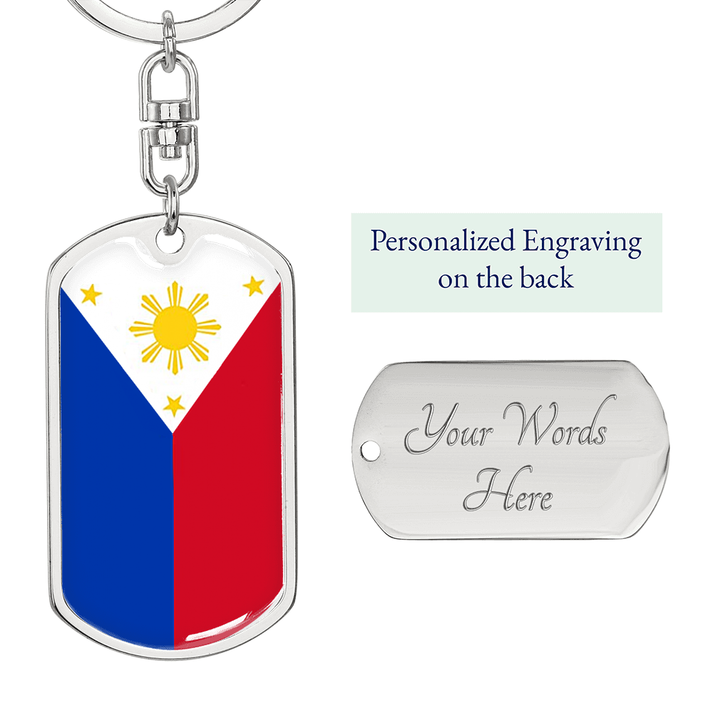 Philippine Flag Swivel Keychain Dog Tag Stainless Steel or 18k Gold-Express Your Love Gifts