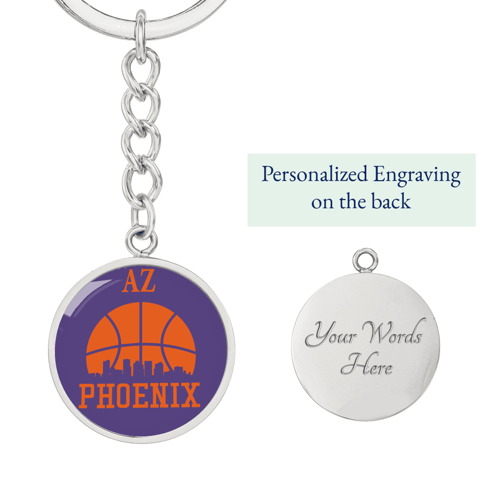 Phoenix Basketball City Purple Circle Keychain Stainless Steel or 18k Gold Pendant-Express Your Love Gifts