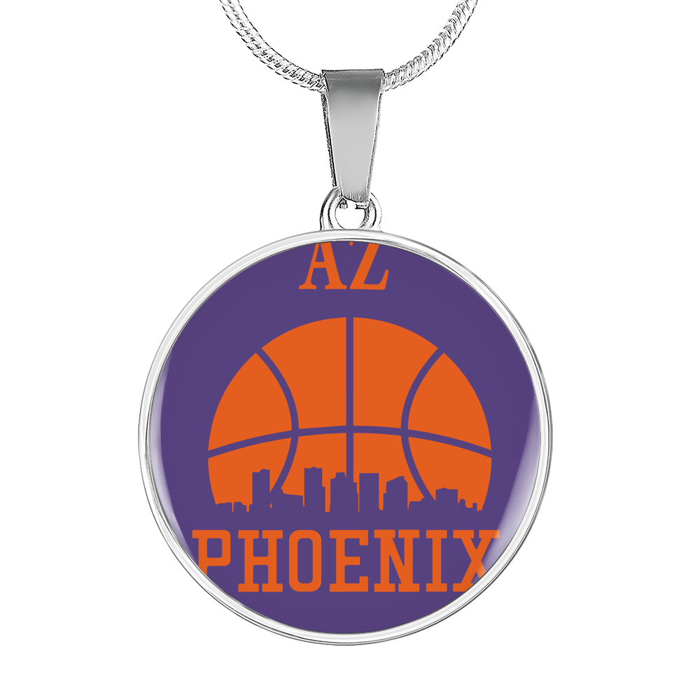 Phoenix Basketball City Purple Necklace Circle Pendant Stainless Steel or 18k Gold 18-22-Express Your Love Gifts
