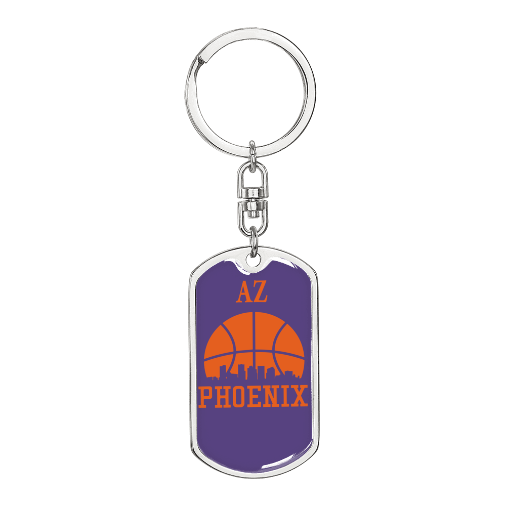 Phoenix Basketball City Purple Swivel Keychain Dog Tag Stainless Steel or 18k Gold-Express Your Love Gifts