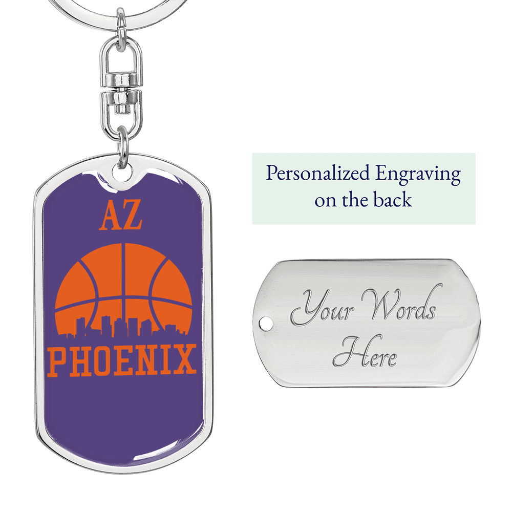 Phoenix Basketball City Purple Swivel Keychain Dog Tag Stainless Steel or 18k Gold-Express Your Love Gifts