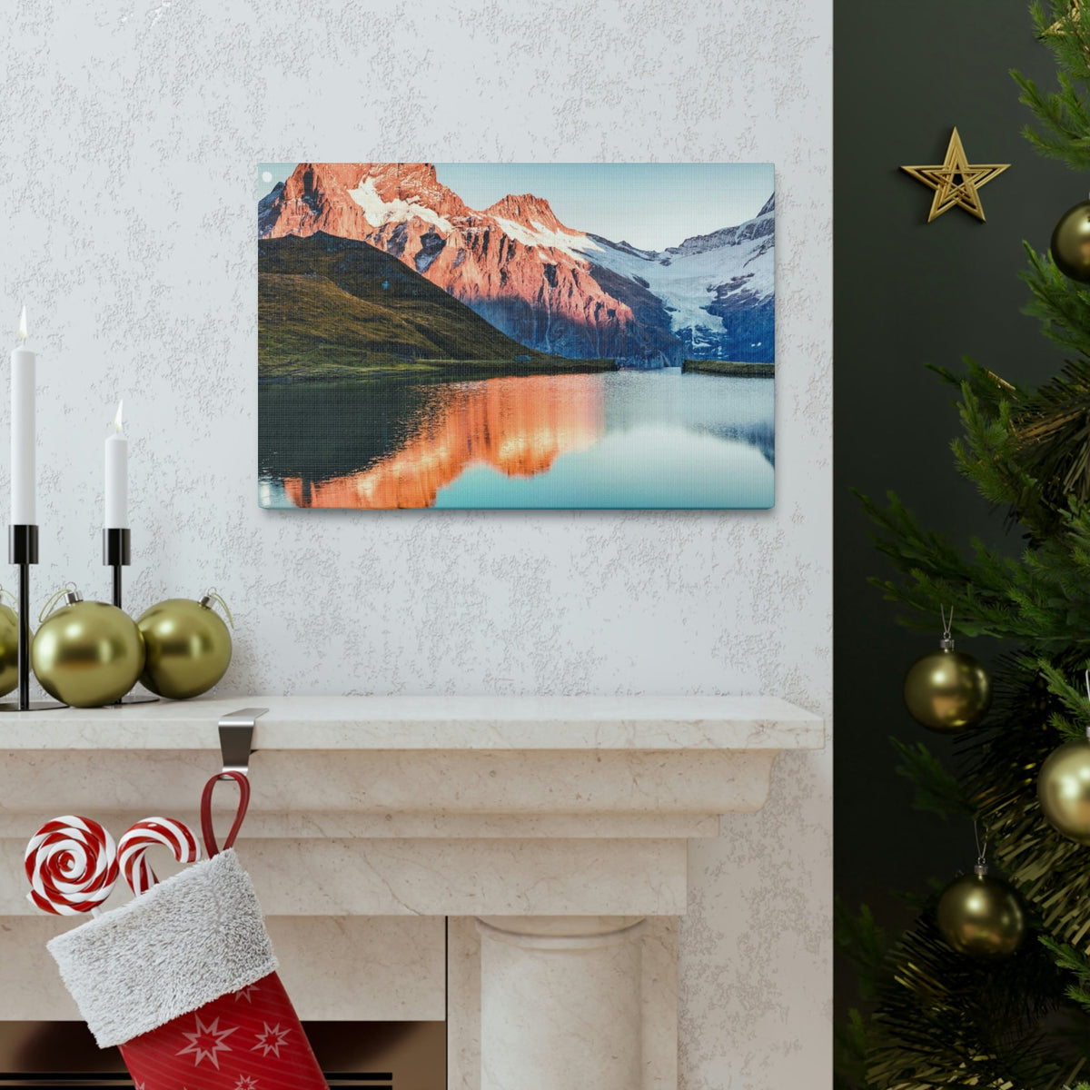Picturesque Autumn Sunset in Alps Scene Beautiful Incredible Lake View Beauty Nature Scene Snowy Mountains and Lake Wall Art Ready to Hang Unframed-Express Your Love Gifts