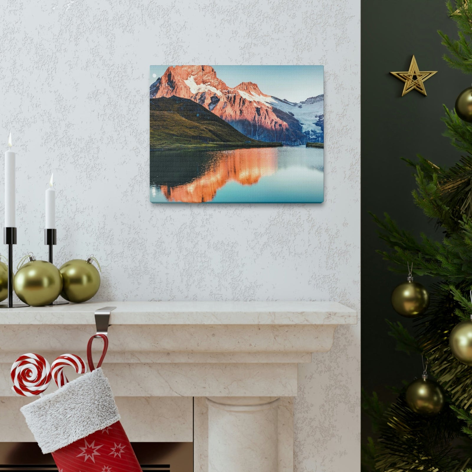 Picturesque Autumn Sunset in Alps Scene Beautiful Incredible Lake View Beauty Nature Scene Snowy Mountains and Lake Wall Art Ready to Hang Unframed-Express Your Love Gifts