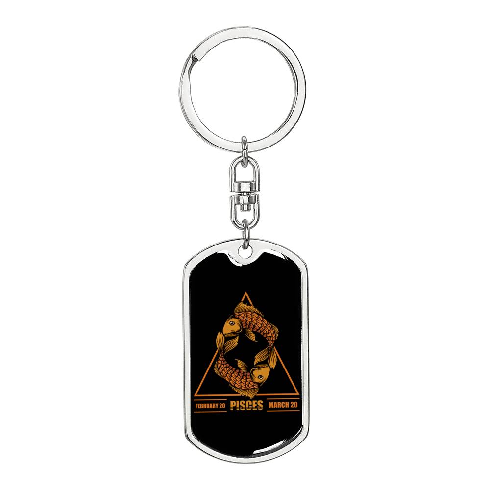 Pisces Dog Tag Pendant Keychain Stainless Steel or 18k Gold-Express Your Love Gifts