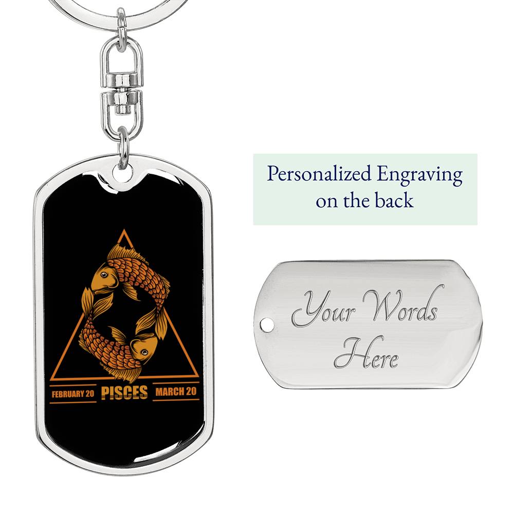 Pisces Dog Tag Pendant Keychain Stainless Steel or 18k Gold-Express Your Love Gifts
