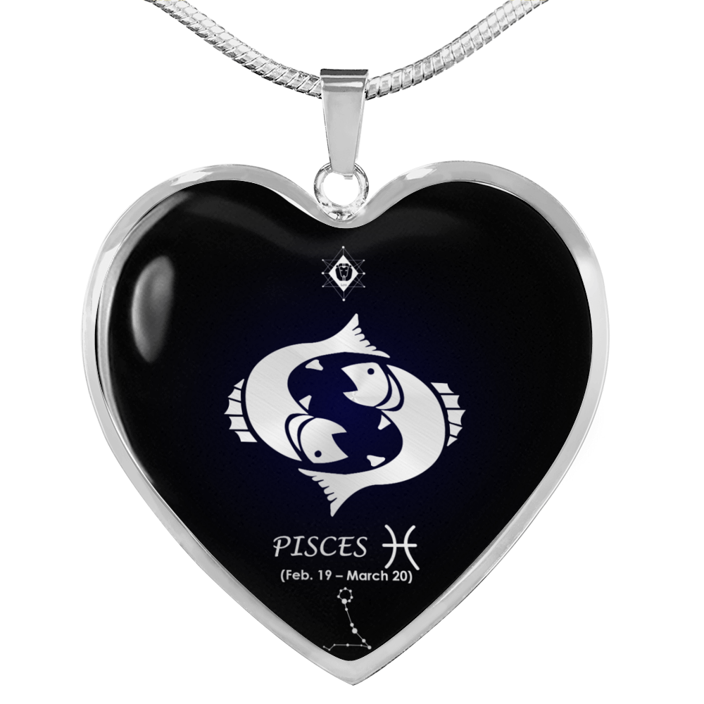 Pisces Horoscope Zodiac Necklace Stainless Steel or 18k Gold Heart 18-22"-Express Your Love Gifts